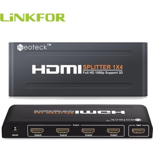 LiNKFOR 4 Way HDMI-compatible Splitter Amplifier Switcher 1*4 HDMI-compatib Splitter Hub 1080P Adapter For 3D HDTV SKY PS3 XBOX