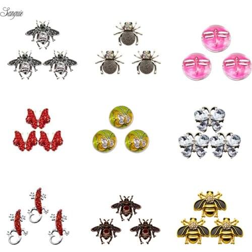 Mix 1pcs/lot animal Insects style rhinestone snap button metal gem fit 925 bracelet necklace snap jewelry