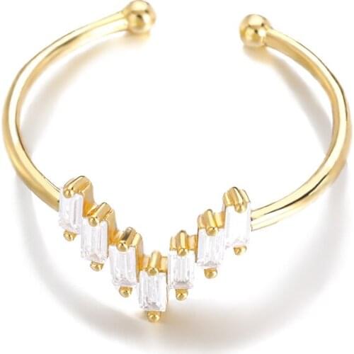 Minimalism V shape Zircon Ring letter crystal Frosty Style Adjustable opening Elegant Zircon Girl Womens Party Jewelry Gift BFF