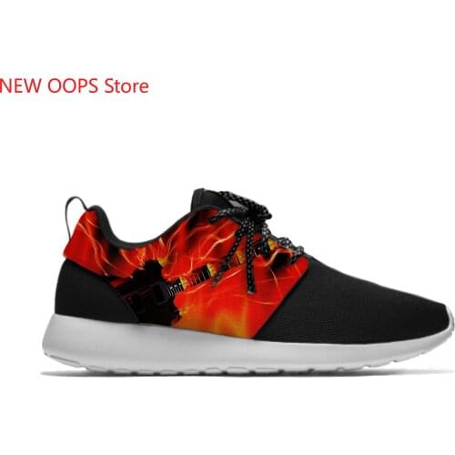 Fire Flame Music Funky Guitar Rock Fashion Lightweight Sport Running Mesh Shoes Men Women Casual Breathable Sneakers