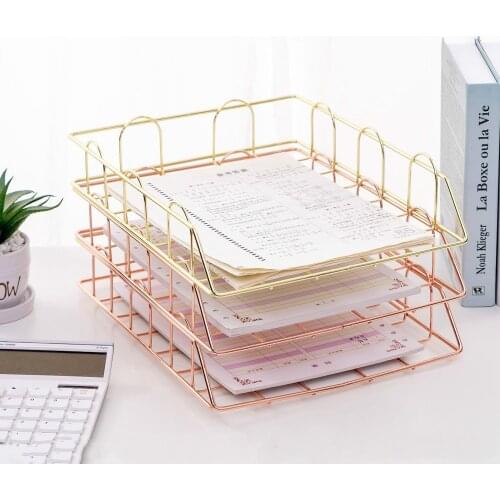 Fashion Creative Ins Gold Metal File Tray Magazine Organizer Desk Set By Handmade Overlayable File Organizer Layering