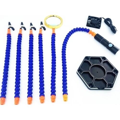Multi Soldering Helping Hand Third Hand Tool 3X Magnifying USB DC Fan Flashlight Magnifier PCB Welding Repair Station