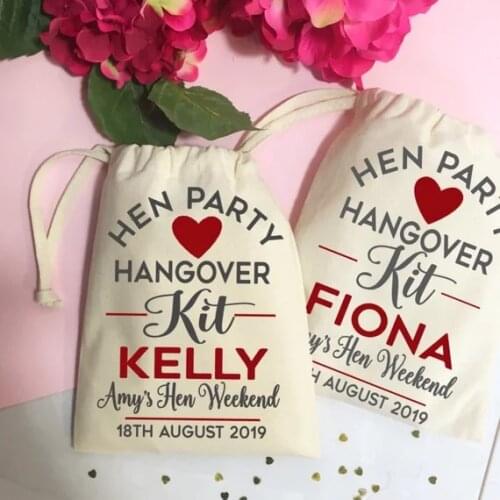 Customize names Hen do party wedding Bachelorette Emergency Hangover survival Kits Jewelry Drawstring gift bags candy pouches