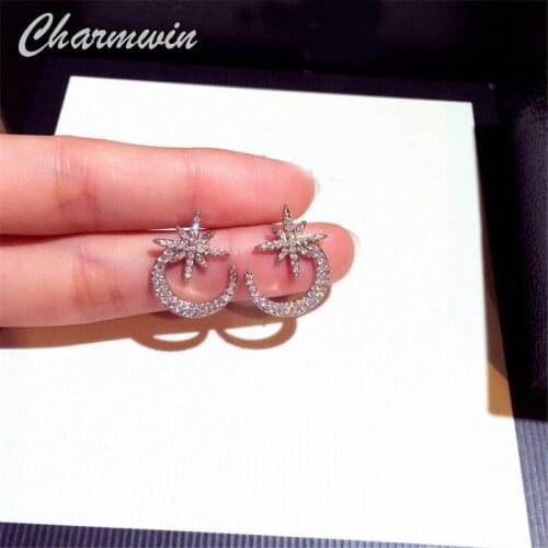New Fashion Stars Moon Stud Earrings For Women Earrings Korean Rhinestone Earrings Women Jewelry Silver Color