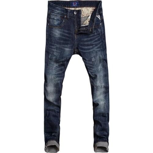 2021 New Fashion Classical Dark Blue Slim Fit Vintage Denim Pants Ripped Jeans homme Brand Design Streetwear Hip Hop Jeans Men