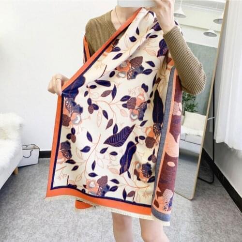 New Luxury Scarf For Women Winter 2021 Warm Cashmere Pashmina Brand Design Shawls Female Thick Floral Wraps Foulard