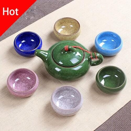 Wholesale Crackle Glaze Kung Fu Tea Set,Ceramic Tea Sets,TeaCup,ChineseTravel Tea Set, Drinkware Coffee&Tea Sets 1pot 6 teacup
