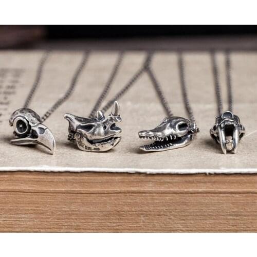 Zavorohin Personality Gothic Punk Skull Head Vintage 925 Sterling Silver Animal Necklace Hiphop Rock Jewelry Allergy Free