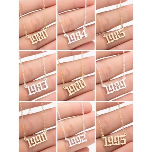 Personalize Year Number Necklace Women Men Digital 1970-2020 Pendant Necklace Gold Color Chain Choker Vintage Jewelry Collares