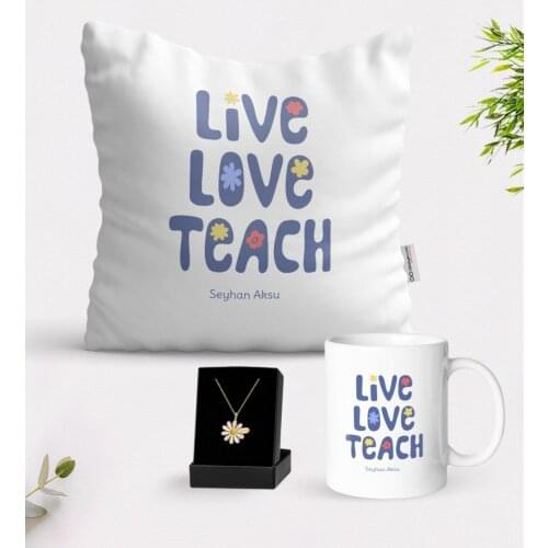 Personalized Age Love Teach White Mug Cushion and Is Daisy Necklace Gift Seti-1