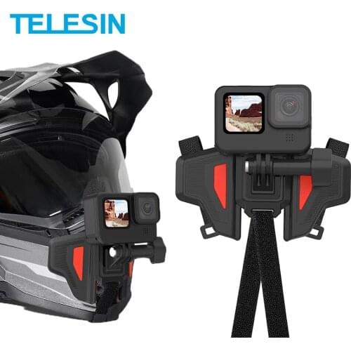 TELESIN Motorcycle Helmet Mount Strap Flodable Front Chin Mount for GoPro Hero 9 8 7 6 5 4 DJI Osmo Action Insta360 Accessories