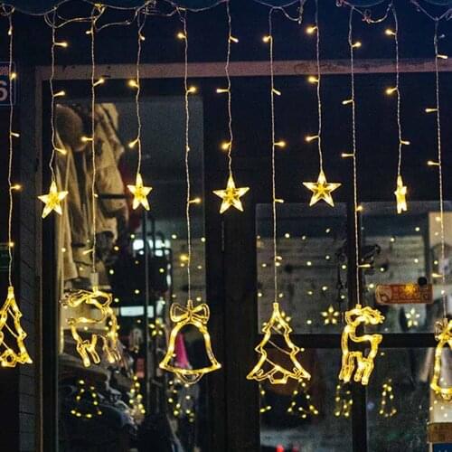 Christmas Curtain LED String Lights Star 220V Fairy Party Home Decor Snow Garland Santa Lamp