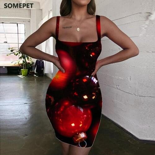 SOMEPET Christmas Dress Women Red Ladies Dresses Decorate Vestido Sexy Harajuku 3d Print Womens Clothing Summer Short