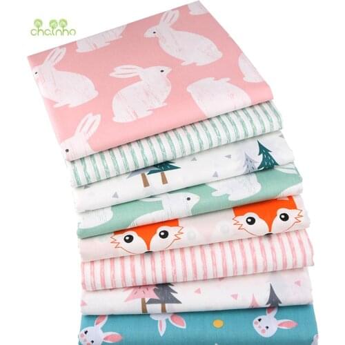 Chainho,Cartoon Rabbit & Fox Series,Printed Twill Cotton Fabric,For DIY Sewing & Quilting Baby&Childrens Sheet,Pillow Material