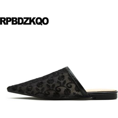 Mesh 10 Chinese Wedding Shoes 11 Large Size Breathable White Women Dress 43 Mules Black Pointed Toe Lace Floral Flower Slippers