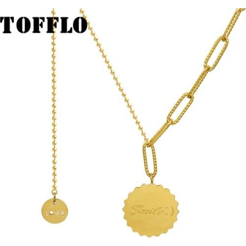 TOFFLO Stainless Steel Jewelry Gear Letter Tassel Necklace Womens Fashion Clavicle Chain BSP1037