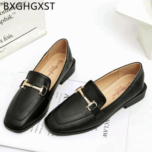 Leather shoes women loafers Harajuku vintage shoes women casual 2020 summer black low heel shoes slip on zapatillas mujer casual