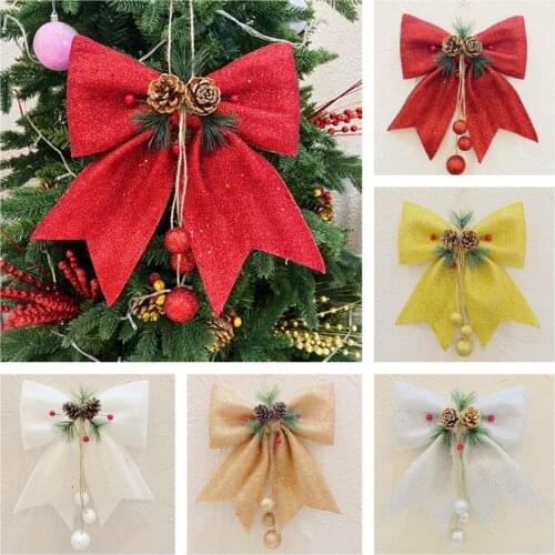 Happy New Year Christmas Ornaments large Size Bow Decorative Handmade Hanging Beads Bowknot Xmas Tree Ornament Decorations
