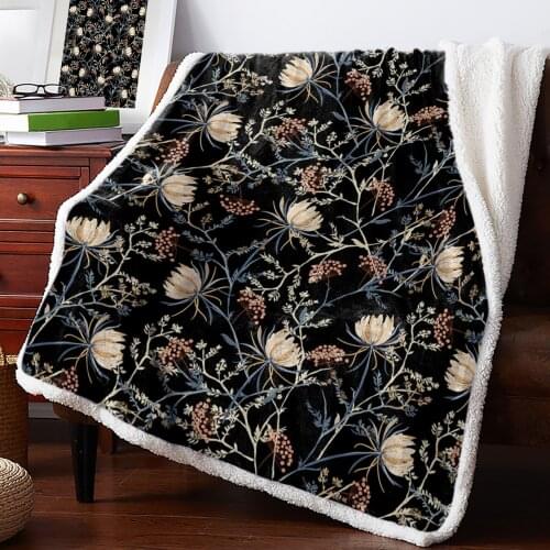 Vintage Flower Snowdrop Plant Black Throw Blanket Soft Fleece Blankets Winter Blanket Portable Picnic Blankets Bedclothes