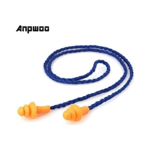 ANPWOO 10Pcs Soft Silicone Corded Ear Plugs Ears Protector Reusable Hearing Protection Noise Reduction Earplugs Earmuff