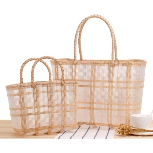 2021 Summer New Weave Women Big Tote Transparent Large Basket Jelly Bag Beach Waterproof Handbags Laides Vacation Beach Clutches