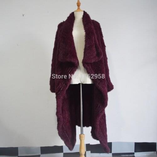 SJ459-03 2019 New Fashion 1*1 Knit 105CM Length Dark Wine Fur Jacket