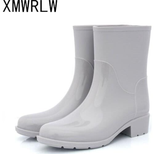 XMWRLW Womens Ankle Boots Casual Low Heels Women Waterproof Shoes 2020 Spring PVC Rain Shoes For Women Boots Female Rain Boot