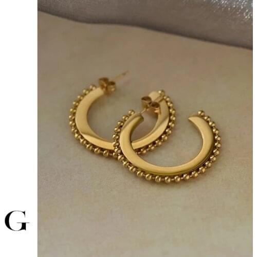 GHIDBK Stainless Steel Small Beads Circle Hoop Earrings for Women Minimalist Geomrtic Earrings Hoops Street Style Round Earring
