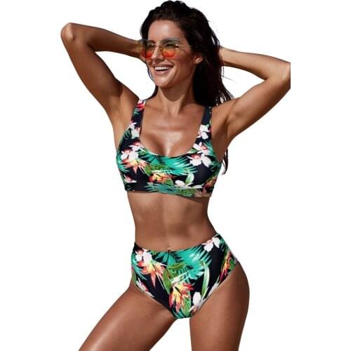 4 Colors Womens High Waist Bikini Set Bandage Tropical Tankini Female Two Pieces Swimsuit Sports Wear Bathing Suit Beachwear XL