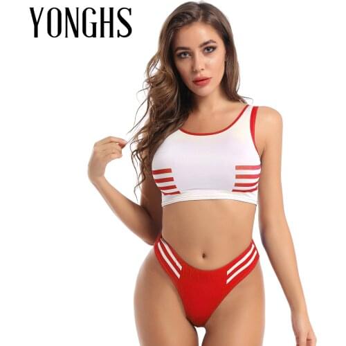 Womens Erotic Lingerie Set Japanese Schoolgirl Sex Costume Sports Round Neck Vest Crop Top with Crotchless Briefs Sexy Underwear