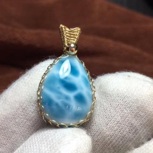 Genuine Natural Blue Larimar Gems Crystal Water Drop Shape 18x14mm Woman Man Necklace Fashion Lady Pendant AAAAA Certificate