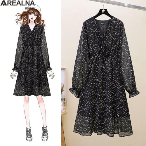 Elegant V-neck Women Dress Female Casual long Sleeve Office Chiffon Polka Dot Print Dresses Vintage Sweet Clothing Vestidos 4XL