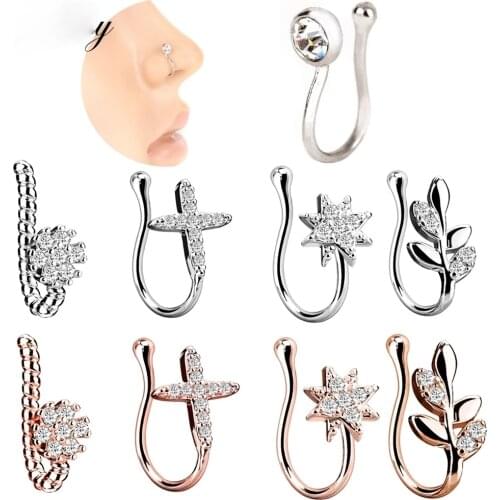 1 Pcs Fake Nose Ring Clip on Nose Ring for Female Faux Nose Ring Fake Piercings Tragus Earrings Simple Nose Ring Jewelry 2021