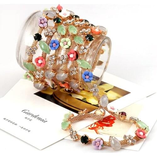 1yard Rhinestone Chains DIY Headwear Accessories Mix Alloy Chain + Rhinestone + Alien Eye Jade + Ceramic Flower