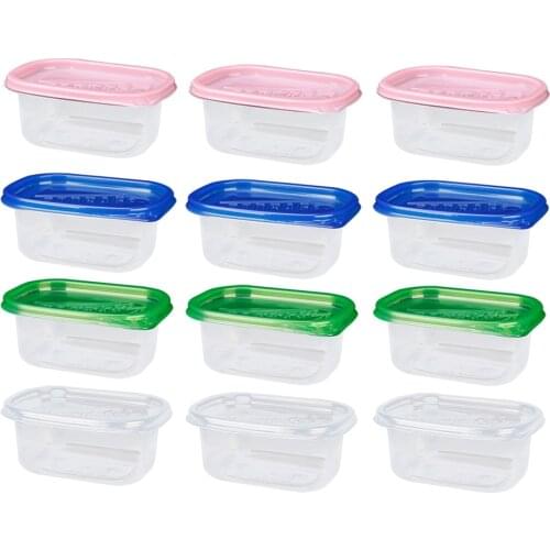 12pcs 280ML Rectangular Plastic Lunch Boxes Disposable Food Container Kitchen Sealed Box for Fruit Cake Green Blue Transparent