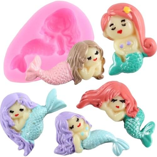 3D Cartoon Mermaid Silicone Molds Baby Birthday Cake Decorating Tools Cupcake Topper Fondant Mold Candy Chocolate Gumpaste Mould