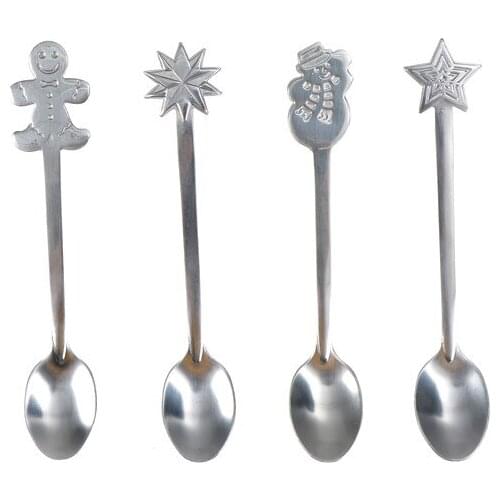 4pcs Christmas Stainless Steel Coffee Spoons Tea Spoons Dessert Snacks Teaspoon