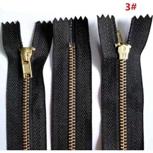 5Pcs 3# ( 30-60CM ) Brass Metal Closed End Zipper Black Nylon Coil Zipper