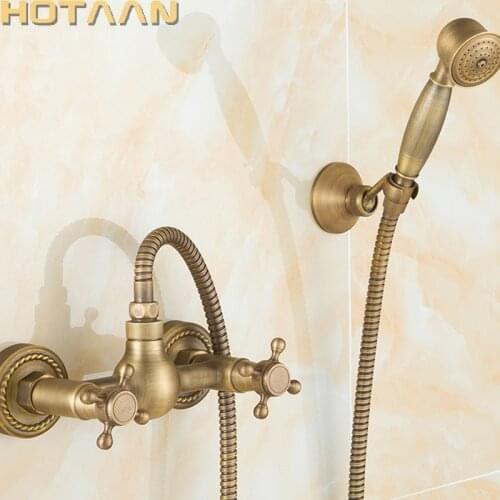 Free shipping Antique Brass Bathroom Bath Wall Mounted Hand Held Shower Head Kit Shower Faucet Sets YT-5345-A