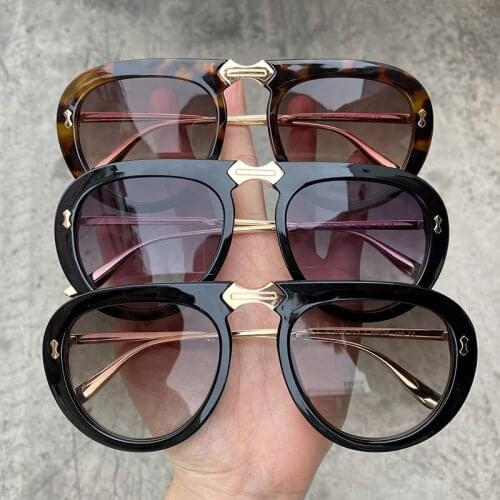 Retro Large Round Gradient Sunglasses For Ladies Vintage Black Shades Tinted Lens Men Luxury Brand Eyeglasses #ML199