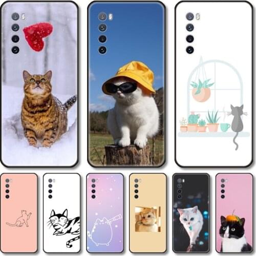 Beautiful cat Phone Case For Huawei Nova 2 3 4 5 6 7 8 SE i E Pro Lite black cell shell