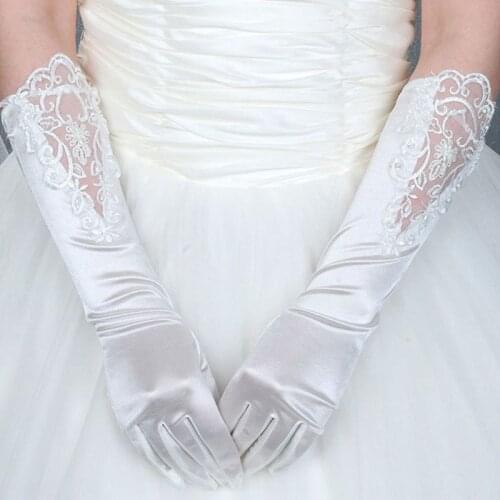 Bride Full Finger Long White Gloves Fashion Wedding Dress Accessories Lace Glove Party Cosplay Props
