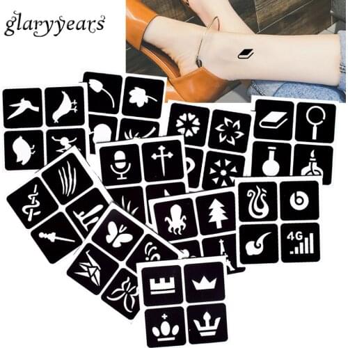 [ glaryyears ] 10 Pieces Henna Tattoo Stencil Paste Drawing Bird Crown Pattern Chest Body Art Make up Colored Drawing Women G#24