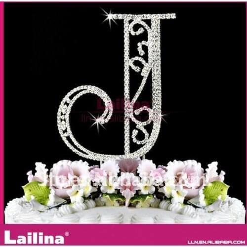 Hot sell rhinestone cake topper "J" letters cake topper for wedding