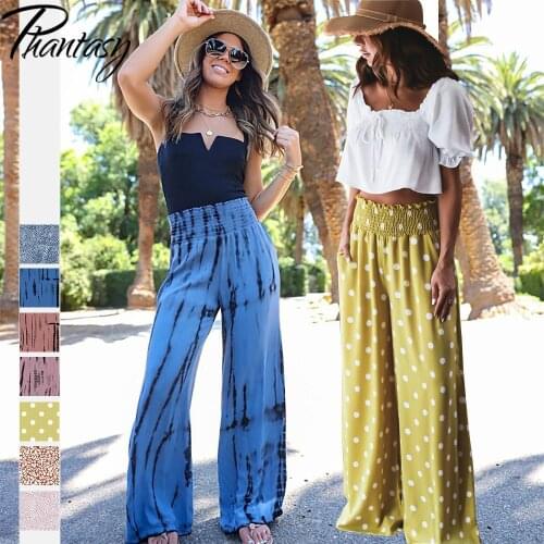 Phantasy 2021 Summer New Pattern Printed Wide Leg Pants Womens Fashion High Waist Casual Street Wear Loose Straight Trousers