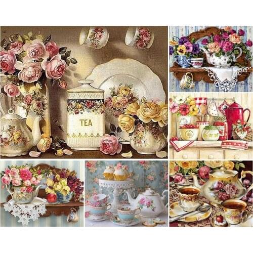 DIY 5D Diamond Painting Flower Fruit Cup Kit Full Drill Square Embroidery Mosaic Art Picture of Rhinestones Kitchen Decoration