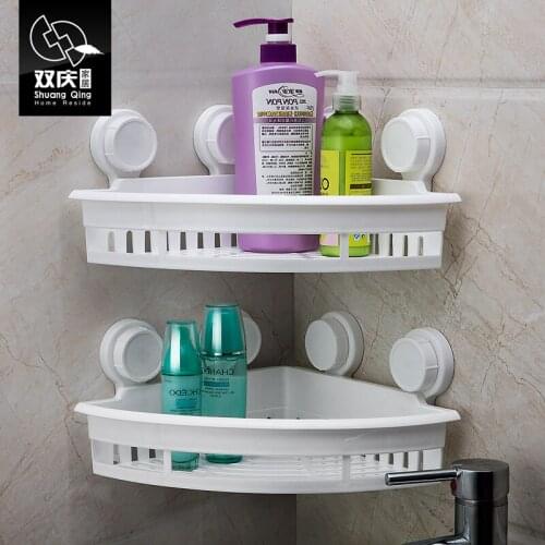 Shuangqing Suction Cup Shelf Bathroom Organizer Wall Shelf Corner Storage Rack