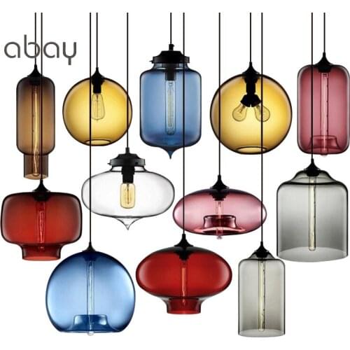Nordic Modern Colorful Glass Bowl Pendant Lights E27 Loft Hanging Lamps for Kitchen Living Room Bedroom Restaurant Hotel Hall