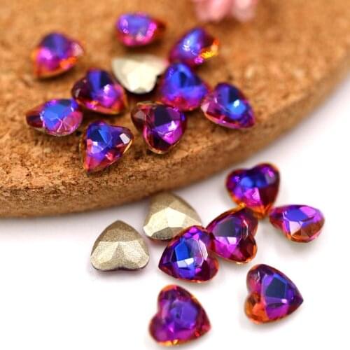 New Nail Art crystal glass pointback rhinestones Purple blue light Heart shape strass rhinestones 50pcs/pack for DIY Nail art