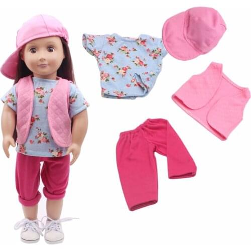 18 Inch American Doll Girls Clothes Spring Pink Vest Suit Newborn Baby Toys Accessories Fit 40-43 Cm Boy Doll Gift c236